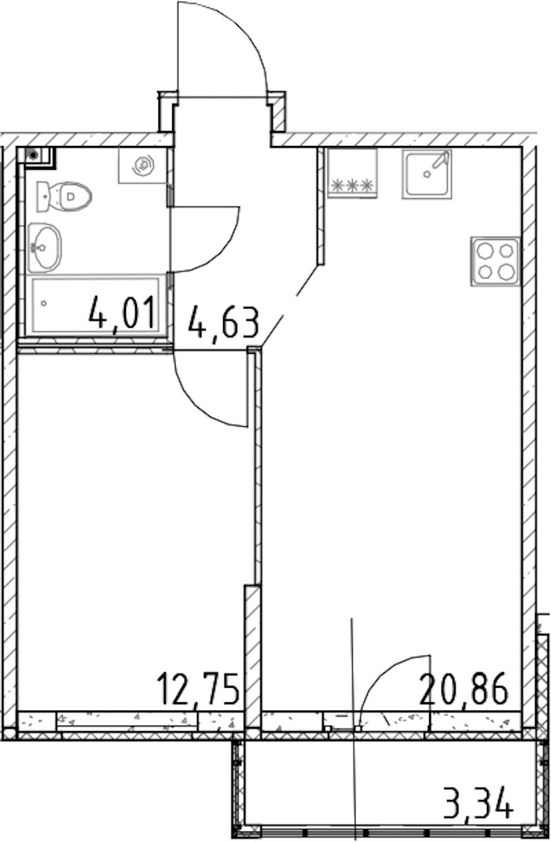 1-комнатная квартира 42.25 м², 14/23 эт., ЖК «Город Первых»